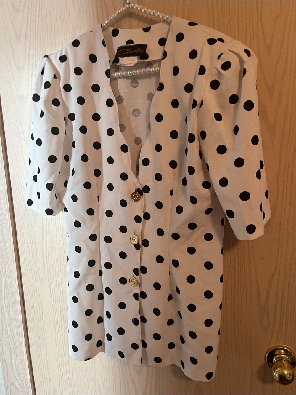 Chalet White Polka Dot Short-Sleeve Blazer with Gold Buttons